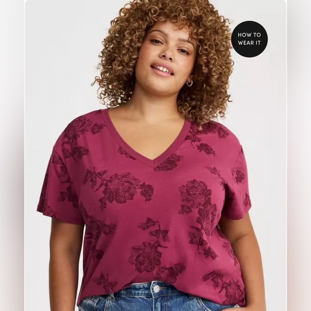 Vibrant Floral V-Neck Tee - Berry